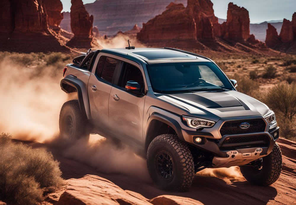 A car driving on a dirt road