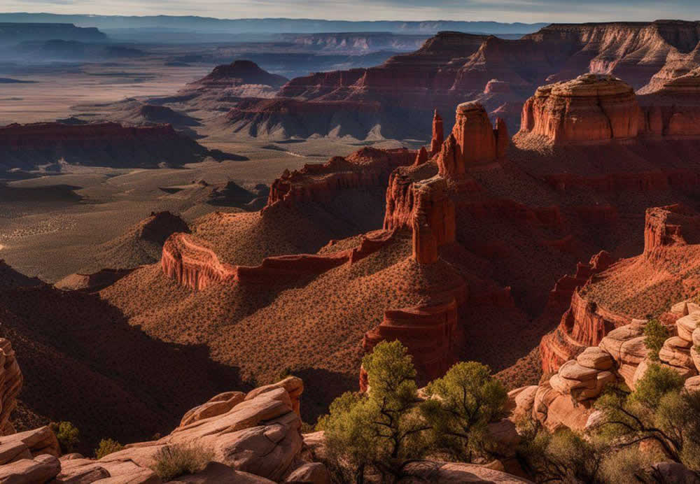 A large canyon with a valley and trees with medium confidence
